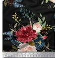 thumbnail image 1 of Soimoi Black polyester Crepe Fabric Leaves & Peony Floral Print Fabric by Yard 52 Inch Wide, 1 of 3
