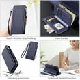 thumbnail image 6 of For Samsung Galaxy A25 5G Crossbody/Shoulder Strap Case Wallet Card Holder RFID Blocking Magnetic Closure PU Leather Flip with Wrist Strap Zipper Credit Card Slots Shockproof Cover, Darkblue, 6 of 9