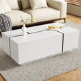 thumbnail image 2 of 47-73" Extendable Coffee Table, High-Gloss Multi-Functional Table with 2 Drawers & Hidden Compartments for Living Room Storage, White, 2 of 8