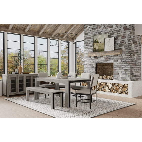 Alpine Furniture Fallon Solid Pine Dining Table in Gray & Black