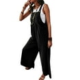 thumbnail image 3 of KOMOO Womens Linen Overalls Casual Loose Sleeveless Wide Leg Jumpsuits Long Pants Rompers with Pockets Plus Size, 3 of 6