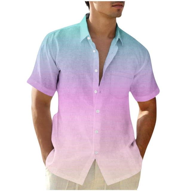 Chemises pour Hommes, Chemise à Manches Courtes à Col Rabattu Dégradé Mode Décontractée pour Hommes