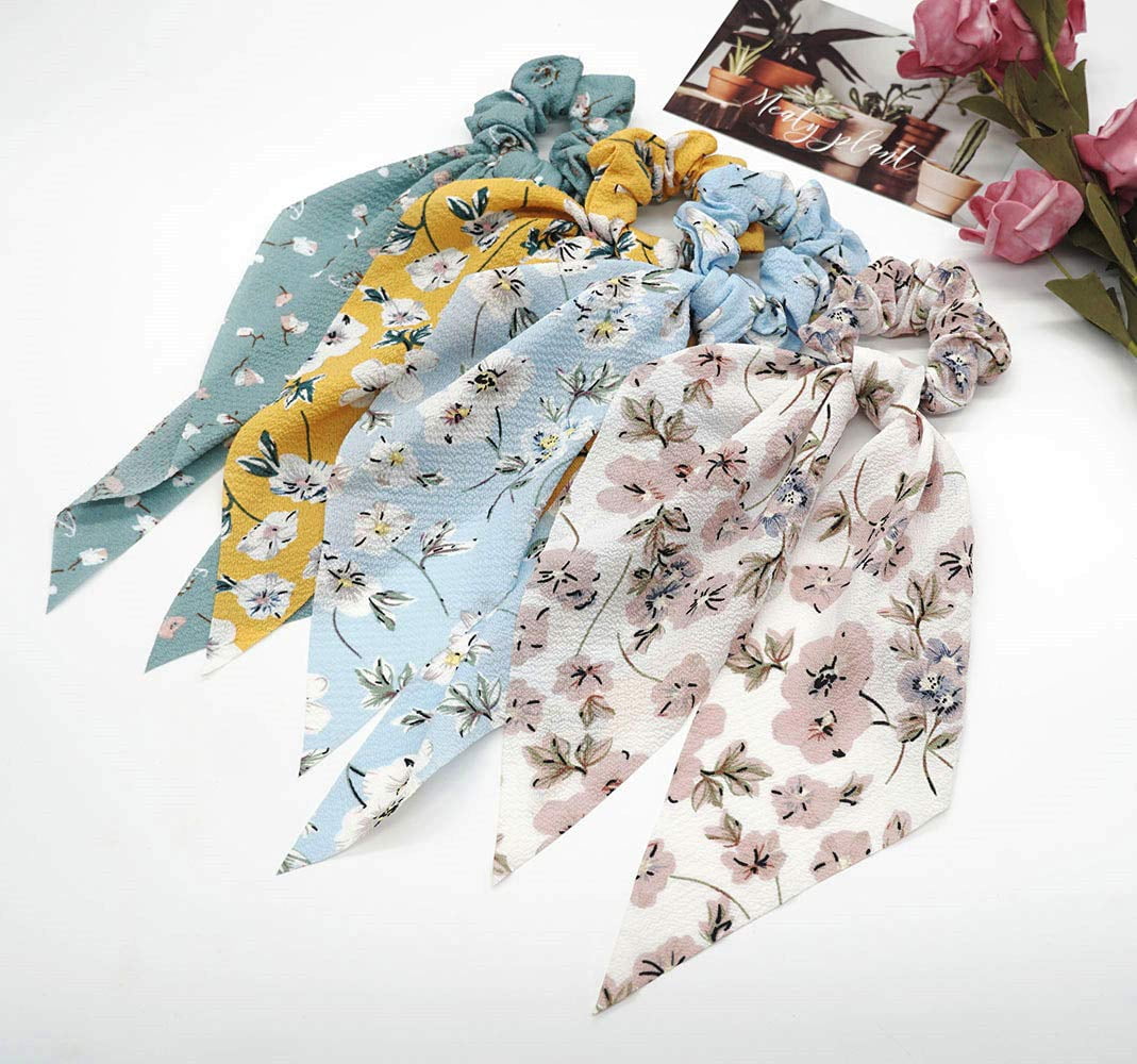 20 Scrunchies Mit Floralem Design – Aus Chiffon, Dehnbar, Für Frauen & Mädchen