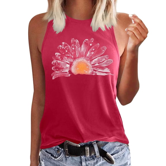 Wang6 Womens Plus Size Loose Fit Tank Tops Causal Sleeveless Solid Tops Summer Crew Neck Basic Tshirts Hot Pink XXL
