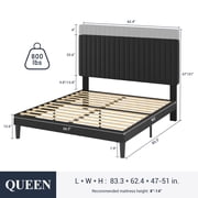 SHA CERLIN Black Queen Size Upholstered Platform Bed Frame with Adjustable Channel Velvet Headboard
