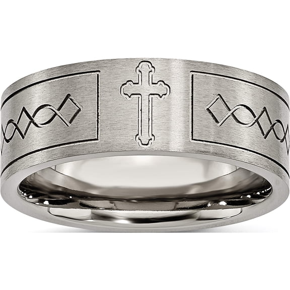 Titanium Brushed Cross Design 8mm Flat Band (Size 8) Made In China tb145-8