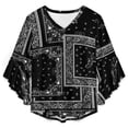 thumbnail image 4 of Paisley Bandana Women's V-Neck Blouse With 3/4 Ruffled Bell Sleeves Casual Top Ladies Blouses, 4 of 7