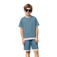 thumbnail image 4 of Bmisegm Toddler Boy Outfits Soft Comfortable Two Piece Loungewear for Kids Daily Wear And Home Relaxation Casual Short Sets Blue,7-8 Years, 4 of 5