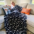thumbnail image 3 of Serafina Home Haunted Halloween Fleece Throw Blanket: Halloween Silver Night Bats on Black Design on Soft Velvet Fleece Throw Blanket 50" x 70", 3 of 8
