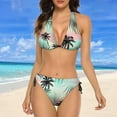 thumbnail image 4 of NICKSUN Women's Bikini Sets, Tropical Palms Print Two Piece Bathing Suits Sexy Halter Padded Bikini Swimsuits, 4 of 6