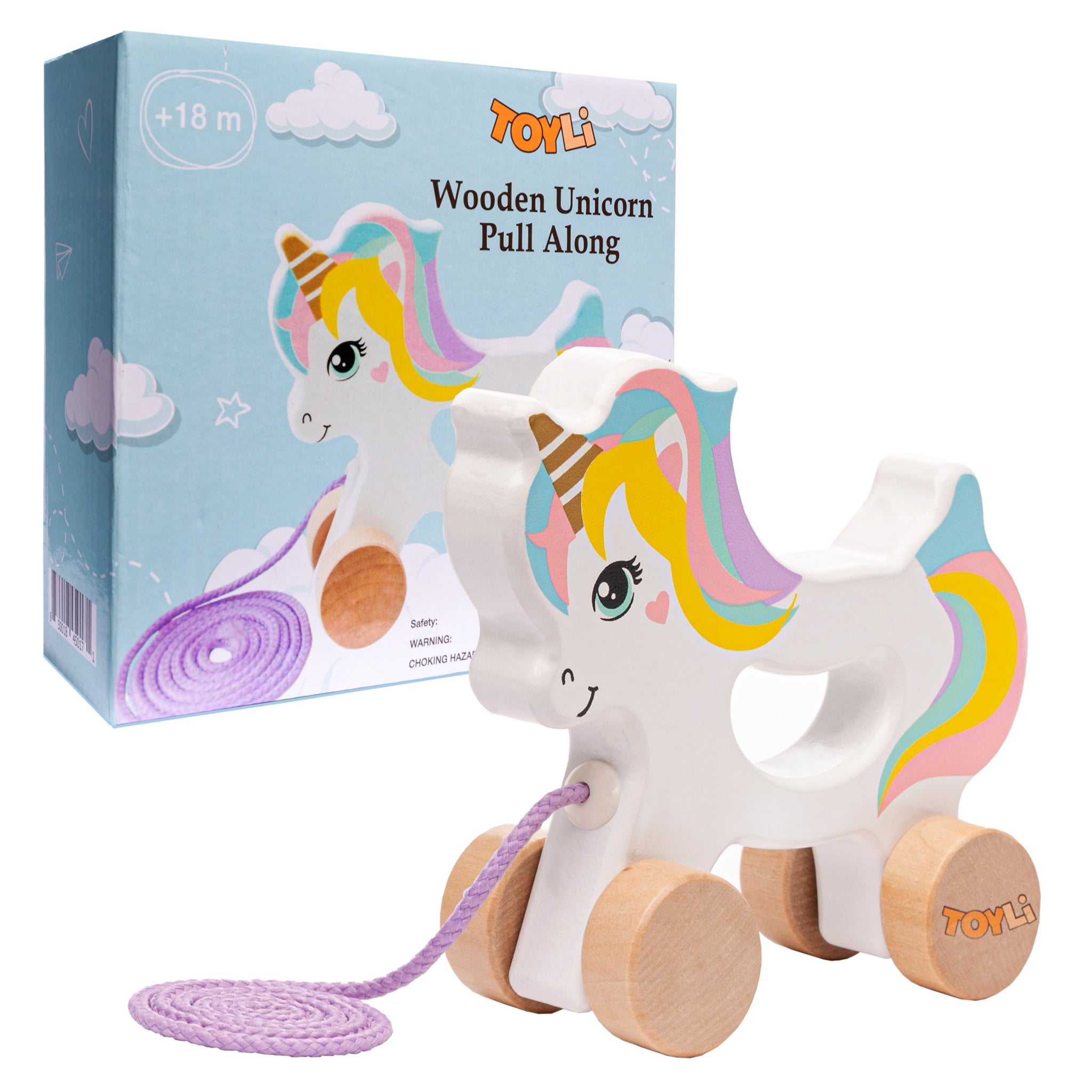 TOYLI Unicorn Wooden Pull Along Montessori Toy Improves Balance for Infants Cognitive Skills Toddlers 18 Months