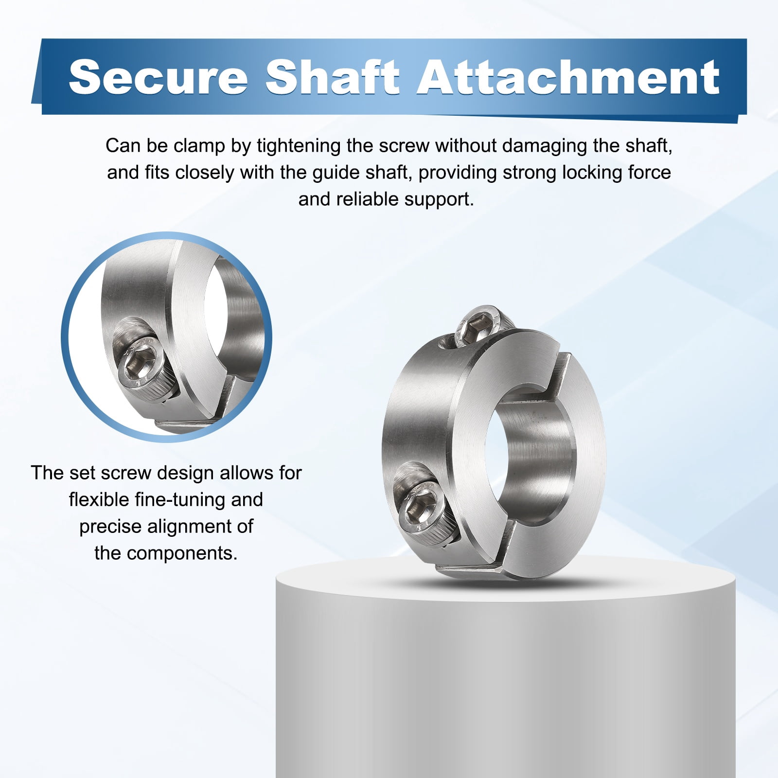 Uxcell 2Pcs Double Split Shaft Collars, 25mm Bore 304 Stainless Steel One-Piece Clamping Collar 45mm OD 15mm Thick Locking Clamp with Set Screw for Industry Machine Tools, Silver