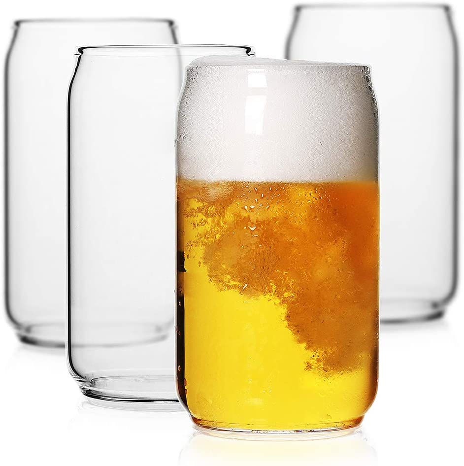 LUXU Beer Glass, 20 oz Can Shaped Beer Glasses Set of 4 Craft Drinking