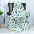 thumbnail image 4 of Floral Soft Flannel Fleece Throw Blanket, Blossoming Spring Season Plants with Silhouettes Background, Cozy Plush for Indoor and Outdoor Use, 70" x 90", Pale Blue Pale Green, by Ambesonne, 4 of 5