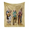 thumbnail image 1 of Musical Soft Flannel Fleece Throw Blanket, Group of Men Playing Instruments on Chairs Old Fashioned Performance Hobby, Cozy Plush for Indoor and Outdoor Use, 50" x 60", Multicolor, by Ambesonne, 1 of 5