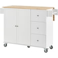 thumbnail image 5 of Rolling Mobile Storage Cabinet, Modern Kitchen Island with Drop Leaf, Solid Wood Top, Locking Wheels, Storage Drawers and Adjustable Shelves, 52.7 Inch Width, White, 5 of 9