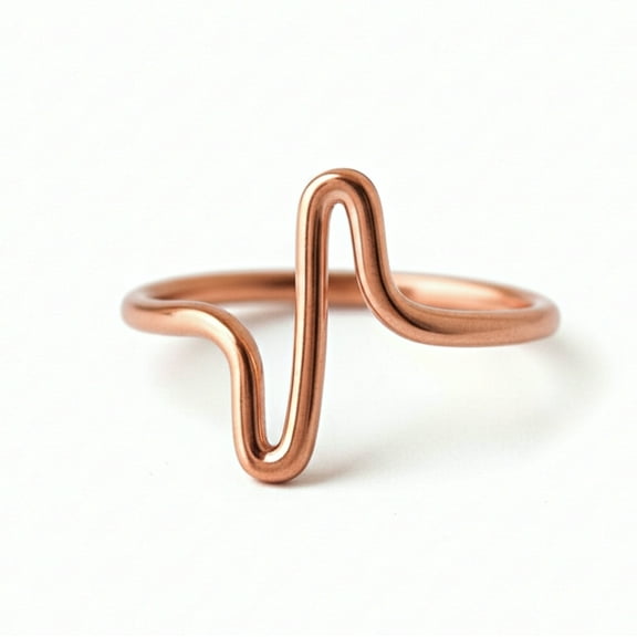 Pure Copper Heartbeat Line Ring, Minimalist Wire Wave Ring, Handmade Copper Jewelry
