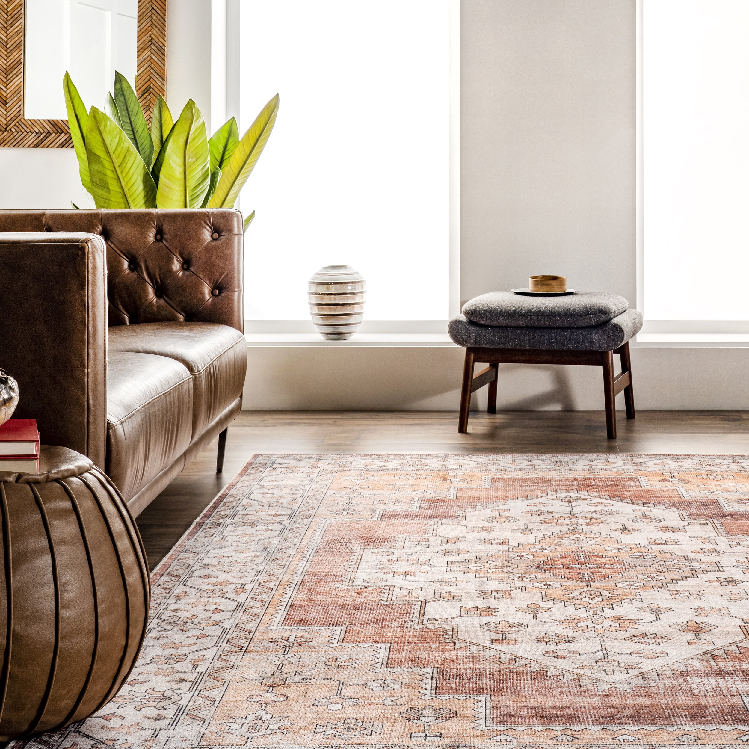 nuLOOM Dania Machine Washable Medallion Area Rug, 8' x 10', Rust