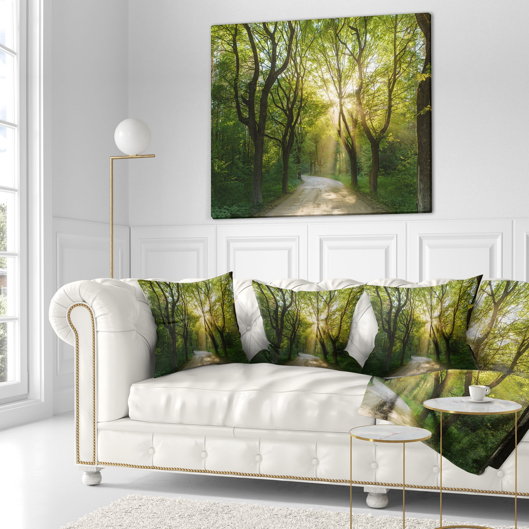 Designart Evening in Green Forest - Landscape Printed Throw Pillow - 16x16
