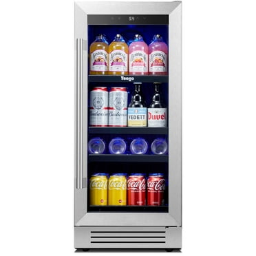 Yeego 15" Beverage Refrigerator,Beer Fridge Under Counter Built-in or Freestanding,80 Cans Beverage Cooler with Glass Door for Bottles and Cans Beer/Soda/Water