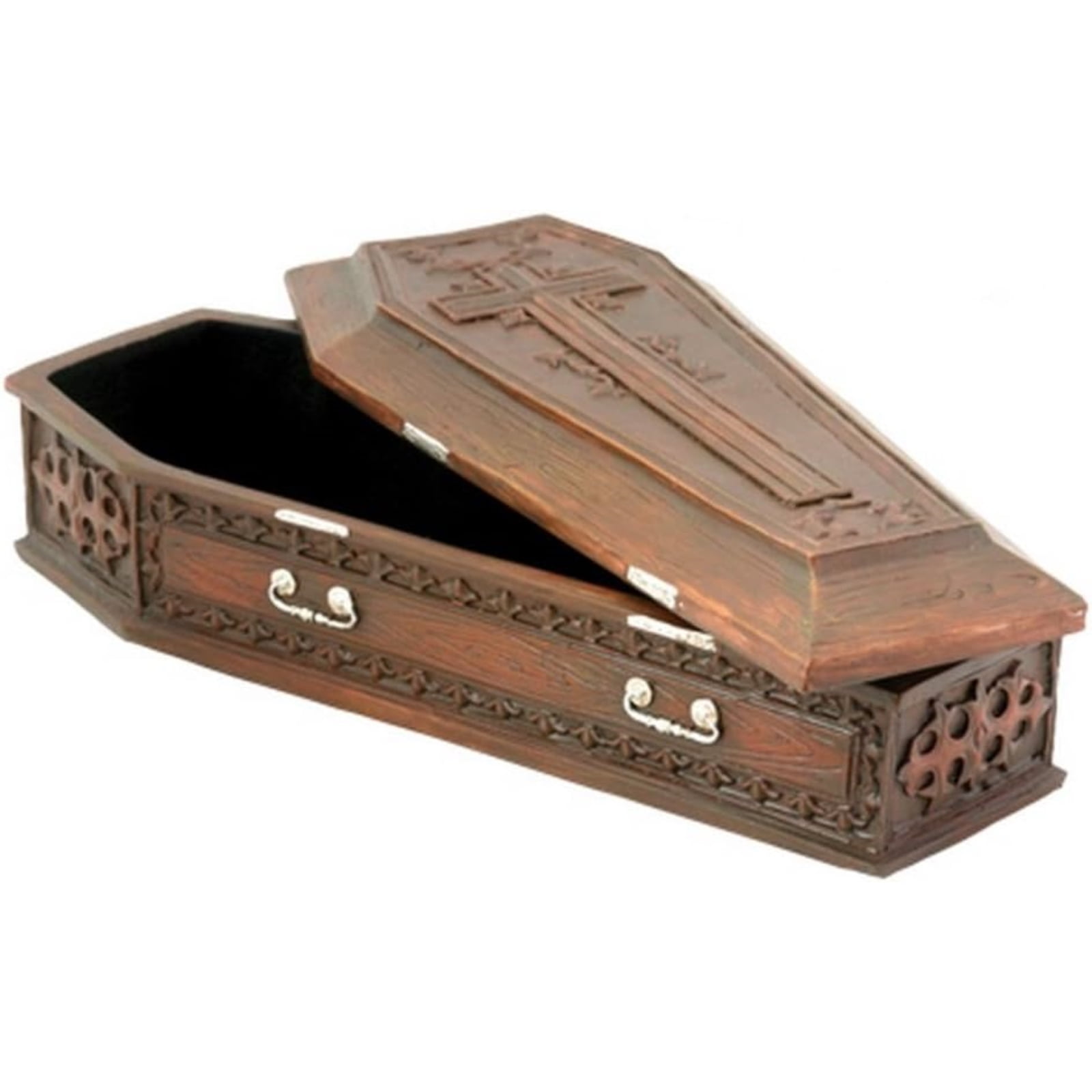 YTC Summit Vampire Coffin Casket Jewelry Boxes, Cross, Cold Cast Resin, Brown, 13.4 oz