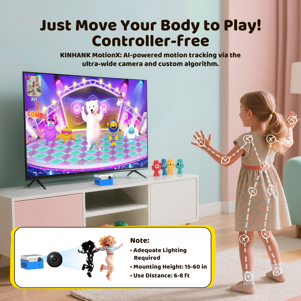 KINHANK MotionX Video Game Consoles with 40+ Games for Kids & Families,Continuous updates,Plug & Play,Indoor Active Play System