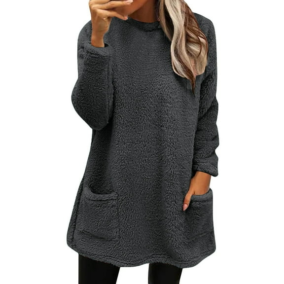 Dyfzdhu Sweatshirt For Women Winter Coat Loose Wool Jacket Long Sleeved Jumper With Pockets Hoodies