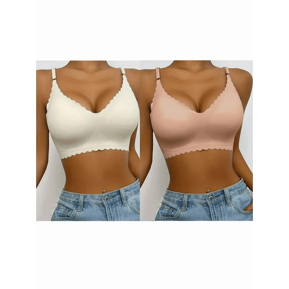 2PCS Wireless Seamless Bras for Women with Support No Wire Push Up Womens Bra Underwire Padded Comfort Bralettes