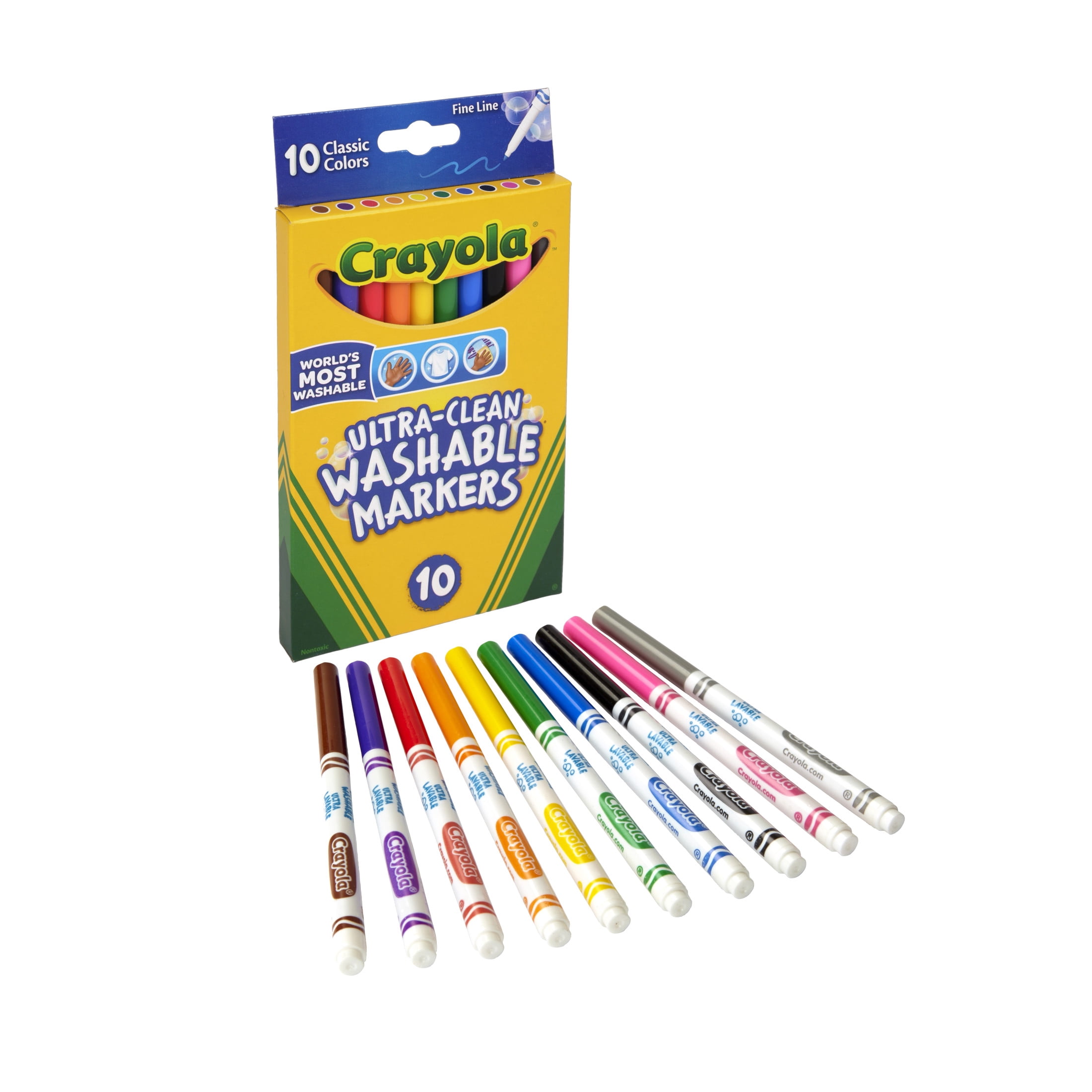 Crayola Ultra-Clean Washable Markers, Fine Line, 10 Ct, School Supplies for Kids and Teachers, Classroom Must Have, Gifts