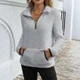 thumbnail image 5 of Women Sherpa Fleece Pullover Quarter Zip Long Sleeve Fluffy Soft Sweaters Jacket Warm Winter Coats with Pockets, 5 of 6