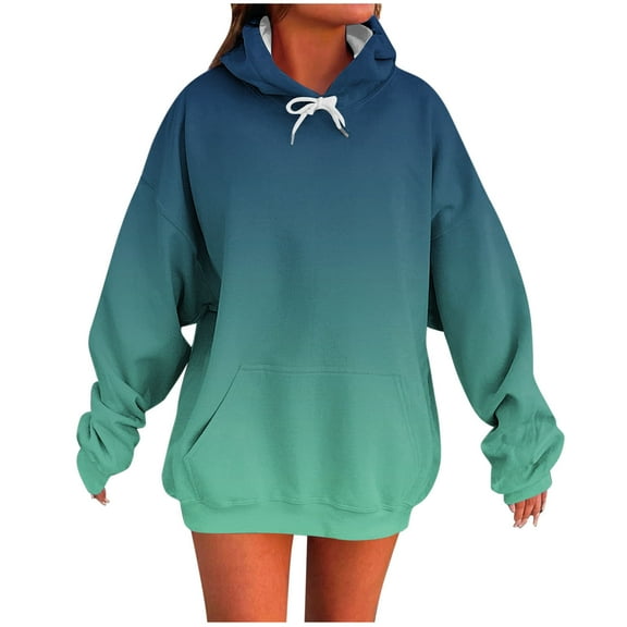 LEBONYARD Women's Gradient Printing Hoodie Long Sleeve Casual Loose Fit Pocket Drawstring Hooded Sweatshirts