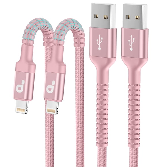 Cable de carga Prakie para iPhone de 6 pies, paquete de 2, color rosa, certificado Apple MFi