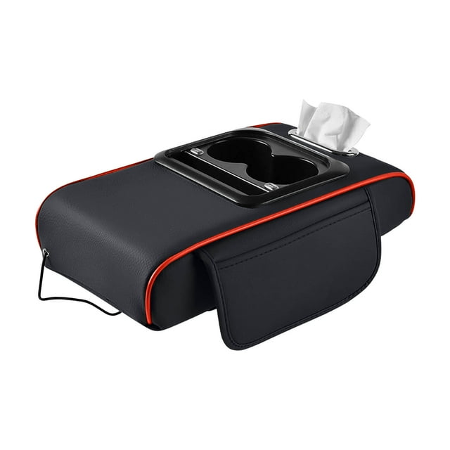 BotaniNest Armrest Organizer Charging Ports 5 In 1 Center Console Pad Leather Armrests Pad With Cup Holder Tissue Slot Storage Phone Slot Interior