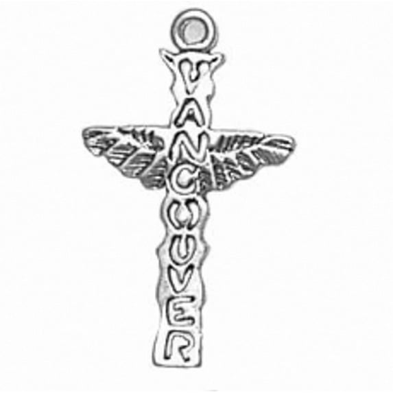 Sterling Silver 16" Unisex 1.5mm Box Chain Vancouver Cross Totem Pole Pendant Necklace