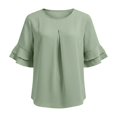 thumbnail image 5 of Gbobgt Women's Blouses Half Sleeve Crew Neck Casual Lightweight Summer Tops for Daily Office And Vacation Outfits Light green S, 5 of 6