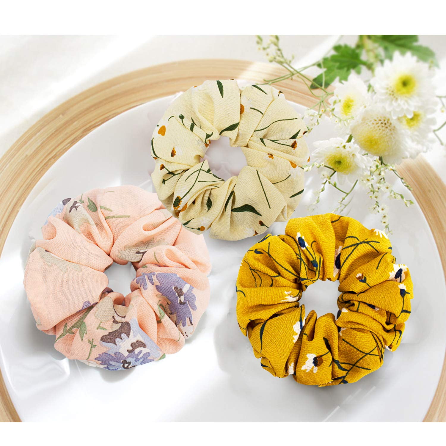 20 Pcs Floral Plaid Solid Color Scrunchies, Scrunchies for Girls Women with Chiffon, Hair Scrunchies for Women's Hair Elastics Bands Ponytail Holder Bulk, Hair Accessories Hair Ties Gifts