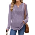 thumbnail image 3 of UVN Lace Blouses for Women V Neck Long Sleeve Shirts Fall Trendy Casual Tunic Tops, 3 of 9