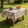 thumbnail image 4 of Fesfesfes Boho Tablecloth for Square Tables,Fringed Edges with Geometric Pattern Tablecloths,Floral Table Cover Cloth Decorative for Kitchen Dining Room, 4 of 6