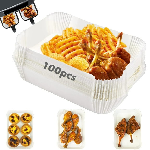 Austok 100pcs Air Fryer Paper Non-stick Square Parchment Paper Heat-resistant Roasting Pad Oil-proof and Water-proof Baking Liner Compatible with Ninja Dual Air Fryer