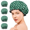 thumbnail image 7 of Shower Caps,Green Skull Bat Pattern Waterproof Shower Cap for Women 4 Pieces,Double Reusable Hair Cover for Shower PEVA Elastic Stretch Hem, 7 of 7