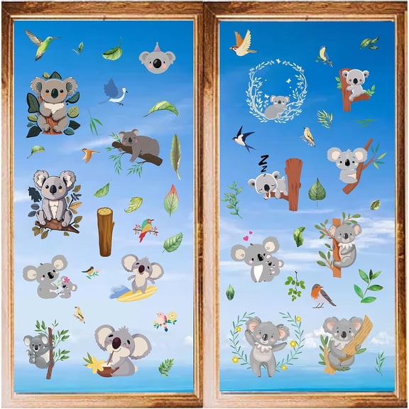 8 Styles Koala Wall Stickers Animal PVC Window Stickers Decals Waterproof Self Adhesive Cling Peel and Stick for Home Stairway Decoration Bedroom Living Room Kitchen Showcase