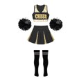 thumbnail image 4 of iiniim Kids Girls Cheer Leader Crop Top with Pleated Skirt Pom Pom Socks Party Dancewear Black&White B 14, 4 of 7