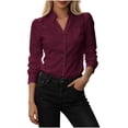 thumbnail image 2 of IUYRTFE Women Lapel Collar Long Sleeve Button Down Shirt Slim Fit Solid Color Casual Blouse for Office Daily Wear, 2 of 5