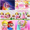 thumbnail image 2 of Fondo de fiesta de princesa Daisy Peach con tema de Super Mario rosa, fondo de cumpleaños para niña, pancarta de estudio fotográfico para baby shower, 2 of 5