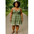 thumbnail image 2 of Women Summer Dress Gingham Plaid Spaghetti Strap Padded Bra Thin Stripes Mini Dress, 2 of 3