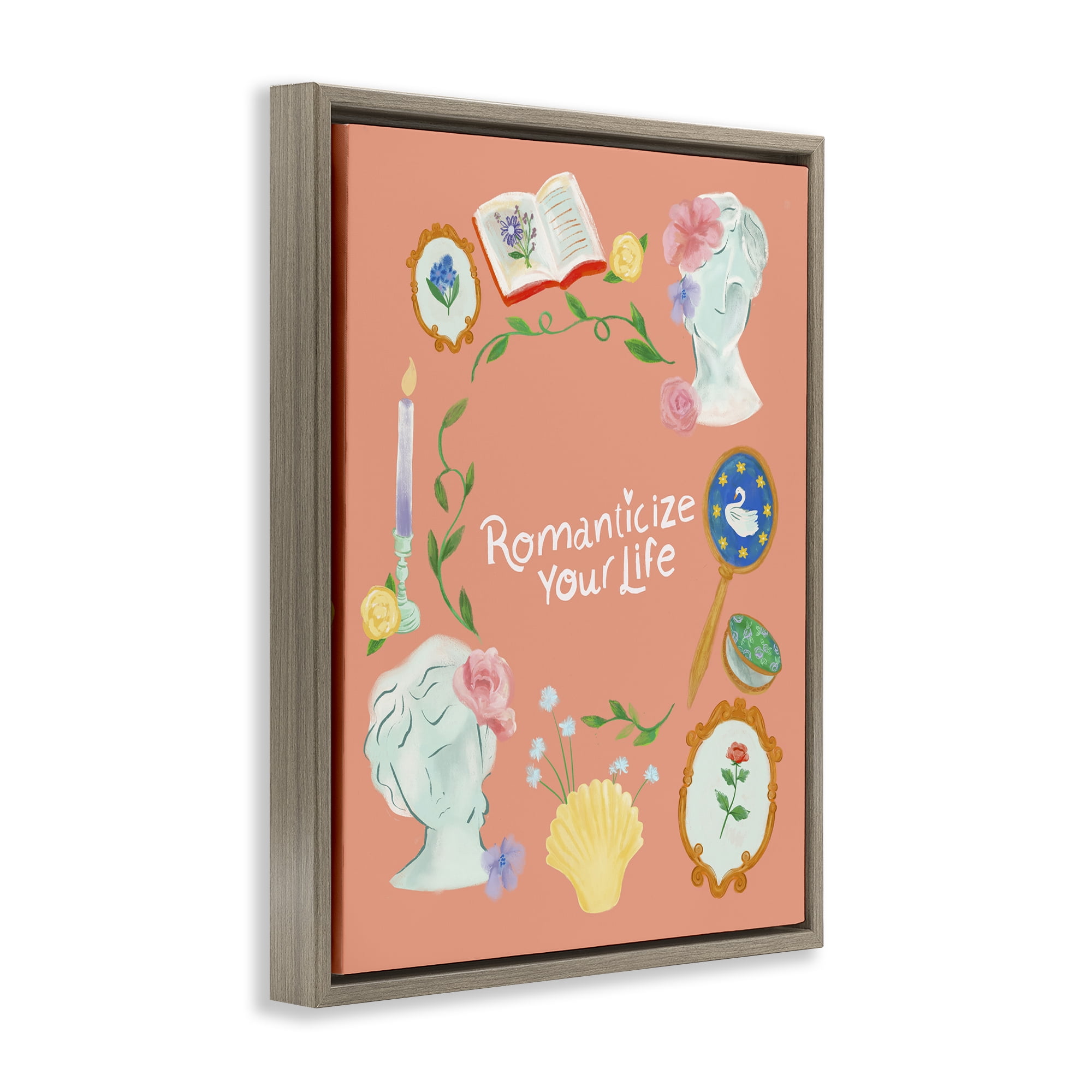 Stupell Industries Romanticize Your Life Entertainment Painting Brown Floater Framed Canvas Art Print Wall Art, 17 x 21