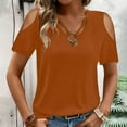 thumbnail image 5 of RYRJJ Womens Summer Cold Shoulder Tops Short Sleeve V Neck T Shirts Loose Dressy Casual Tunic Blouses Criss Cross Tees(Orange,L), 5 of 9