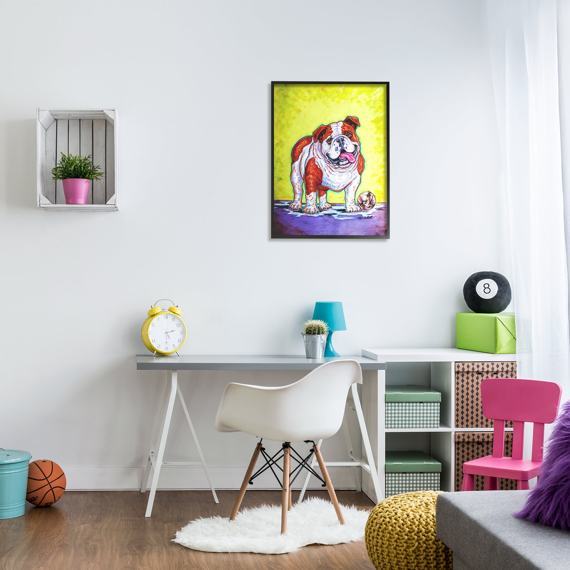 Stupell Industries Bulldog with Baseball Animals & Insects Painting Black Framed Art Print Wall Art, 24 x 30