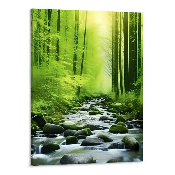 Shiartex Sunrise Green Trees in the Morning Canvas Wall Art Picture 16x20in for Bedroom Living Room Home Decor 16x20in