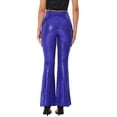 thumbnail image 3 of INSPIRE CHIC Women's Pant Sequin Sparkle Stretch Shiny Glitter Flare Bell Bottoms Pants M Blue Purple, 3 of 6